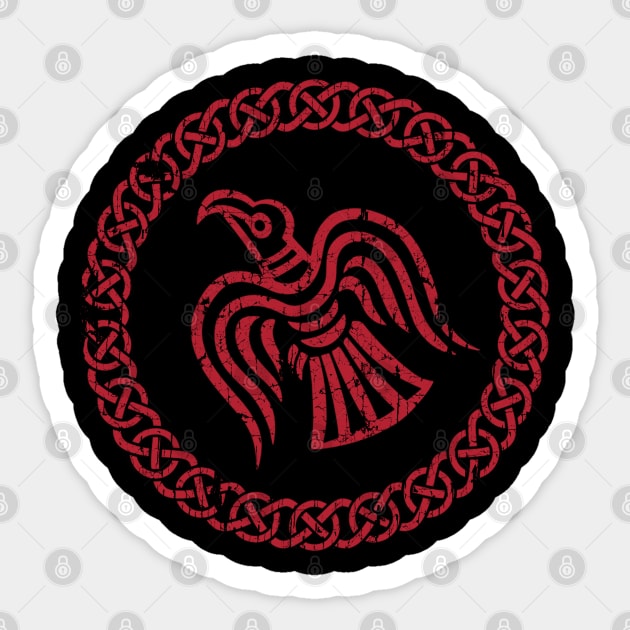 raven of odin viking knotwork Red Distressed Sticker by Blue Pagan